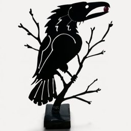 #233 Gunter Reimnitz Hand-Cut Steel Raven Sculpture 17"