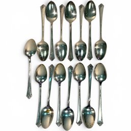 #333 Set Of Fifteen (15) Vintage Oneida Heirloom Damask Rose Sterling Silver Spoons 457g 6'