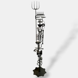 #162 Vintage Large Abstract Pitchfork Man Assemblage Metal Sculpture 71'