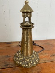 08 Vintage Brass Lighthouse Table Lamp Lights Up