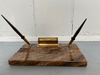 09 Vintage Brown Marble Calendar/Date Inkwell