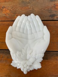 11 Westmoreland Milk Glass Double Hand Mint Dish 'Queen Victorias Hands'