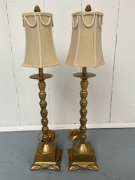 33 Pair Of Gold Ornate Pinecone Design Tall Table Lamps