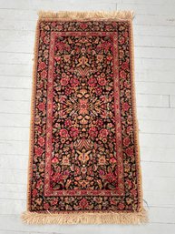 67 Vintage Hand Knotted/Woven Pink/Red Floral Fringe Rug