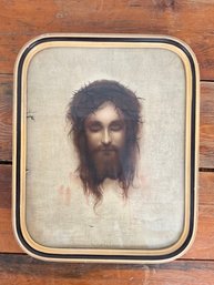 84 Vintage Framed Portrait Of Crucifixion Of Jesus Christ Handkerchief Print