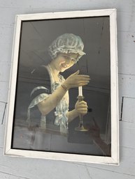87 Vintage Framed Portrait Of Woman Holding Candle