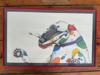 100 Vintage Lissa Herschleb Abstract Multicolored Artistic Dog Framed Print