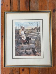 103 Vintage Framed Print Of Farm Girl With Two Dogs