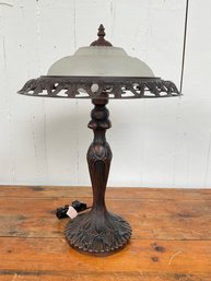 116 Vintage Art Deco Bronze Frosted Shade Table Lamp