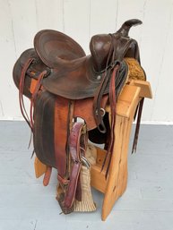 123 Vintage Western Champion Leather Saddle Plus Display/Practice Stool
