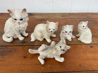 137 Lot Of Five Porcelain Hand Painted White Kitty Cat Figurines