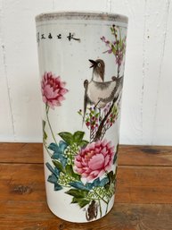 144 Antique Chinese Famille Rose Cylindrical Hand Painted Vase