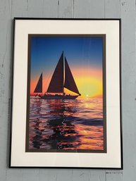 191 Vintage 1999 B. Grieser Sunset Sailboat Framed Photograph
