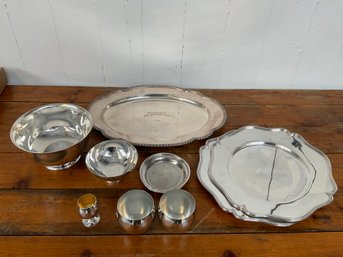 254 Lot Of Nine Silver Plated Serving Trays And Cups, Sheridan, Italian