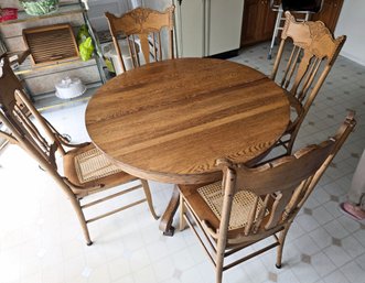 Antique Golden Oak Dining Table W/ Chairs