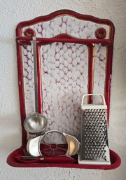 Antique French Enamel Wall Mount Utensil Rack