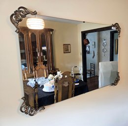 Vintage Frameless Wall Mirror W/ Decorative Metal Corners