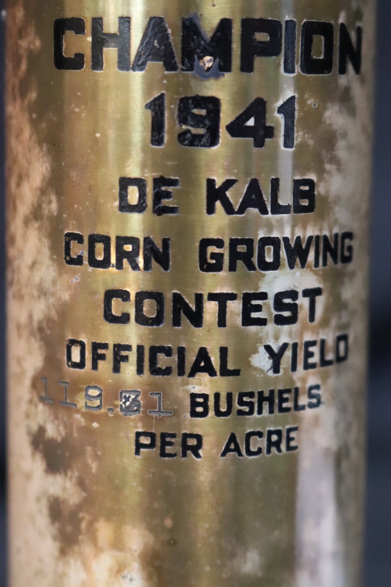 Growing Trophy 1941 De Kalb County Champion Corn Growing Contest Trophy In A Brass ...