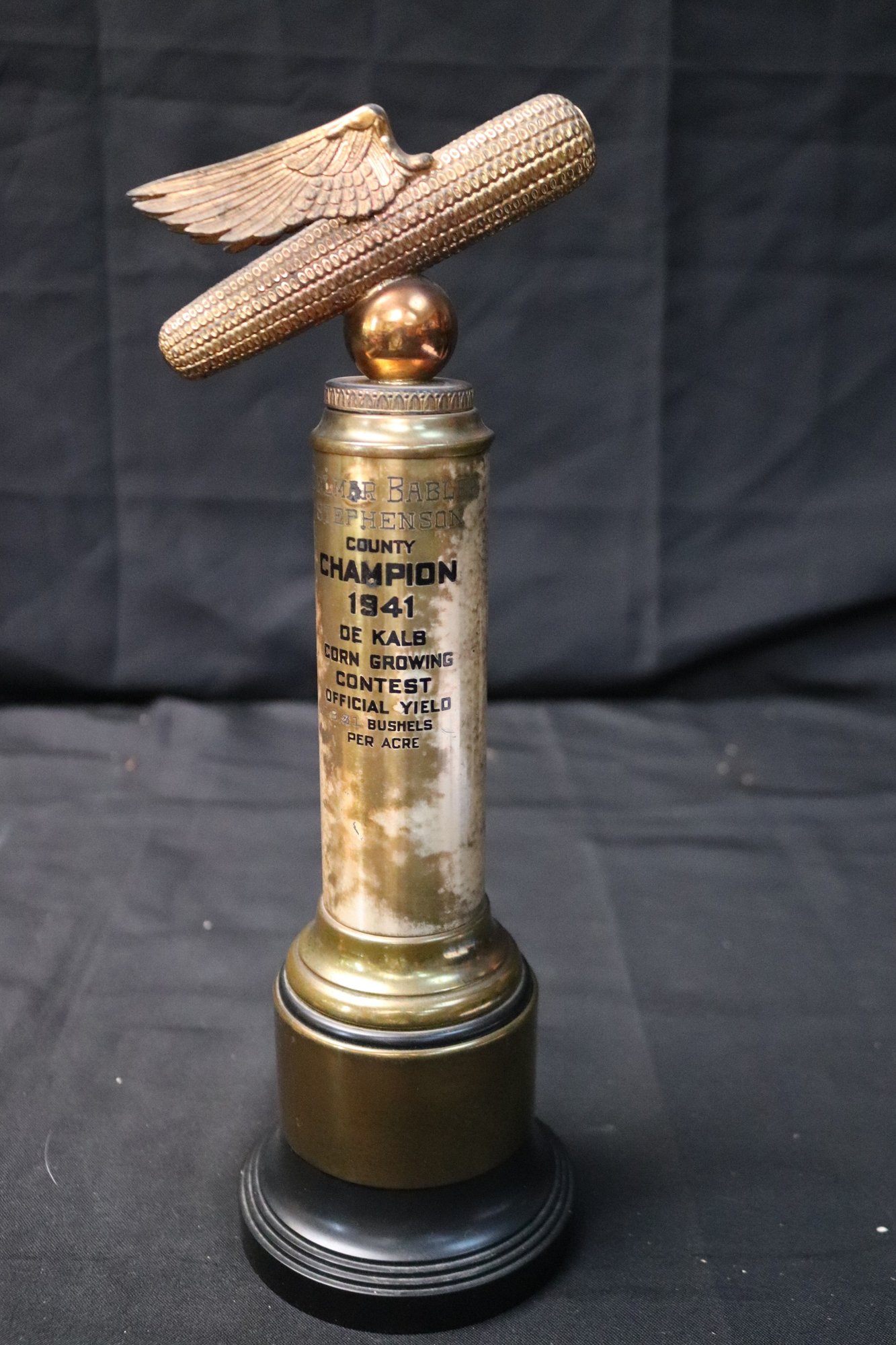 Growing Trophy 1941 De Kalb County Champion Corn Growing Contest Trophy In A Brass ...