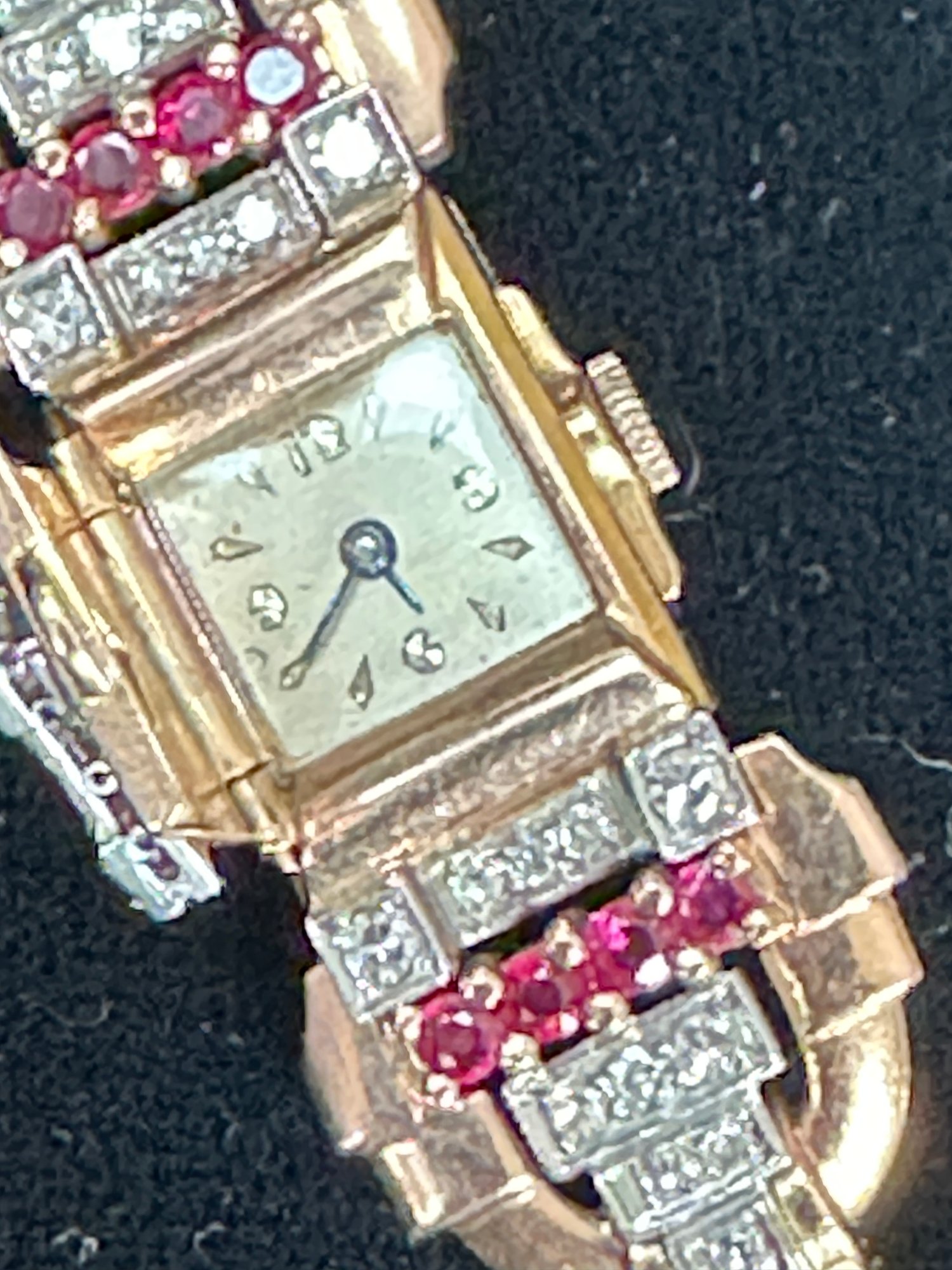14K ROSE GOLD VINTAGE DIAMOND, RUBY SAPPHIRE DECO STYLE PEEKABOO LADIES ...