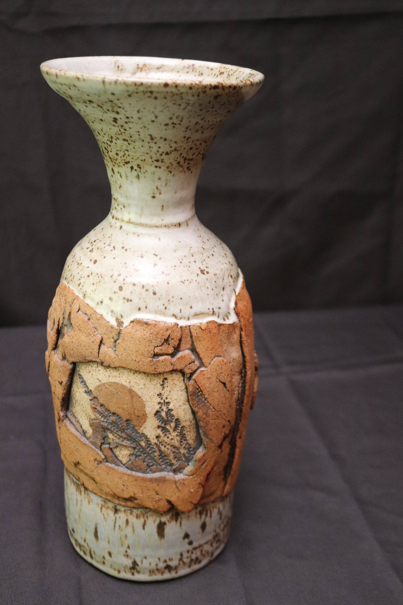 Stone Mountain Earthenware Art Pottery Vase With Design Panel Of Wheat