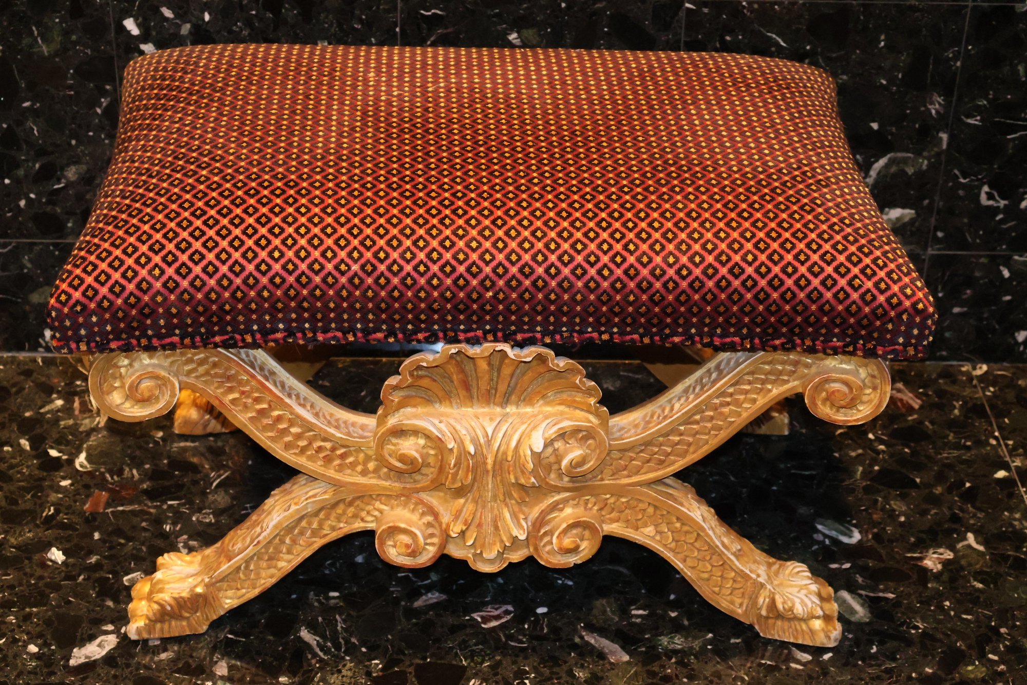 George II Style Custom Upholstery X-Frame Intricately Carved Scales And ...