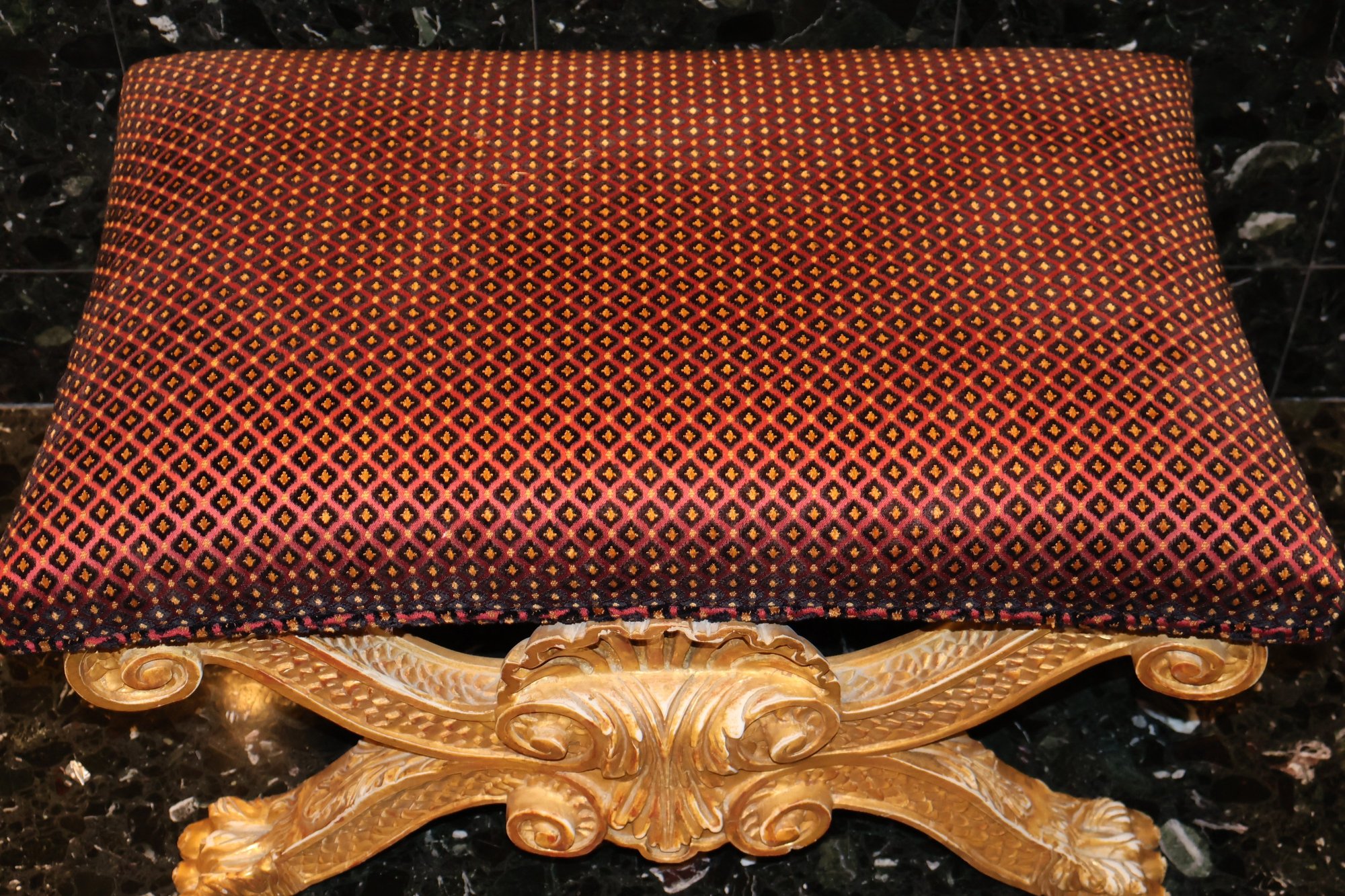 George II Style Custom Upholstery X-Frame Intricately Carved Scales And ...