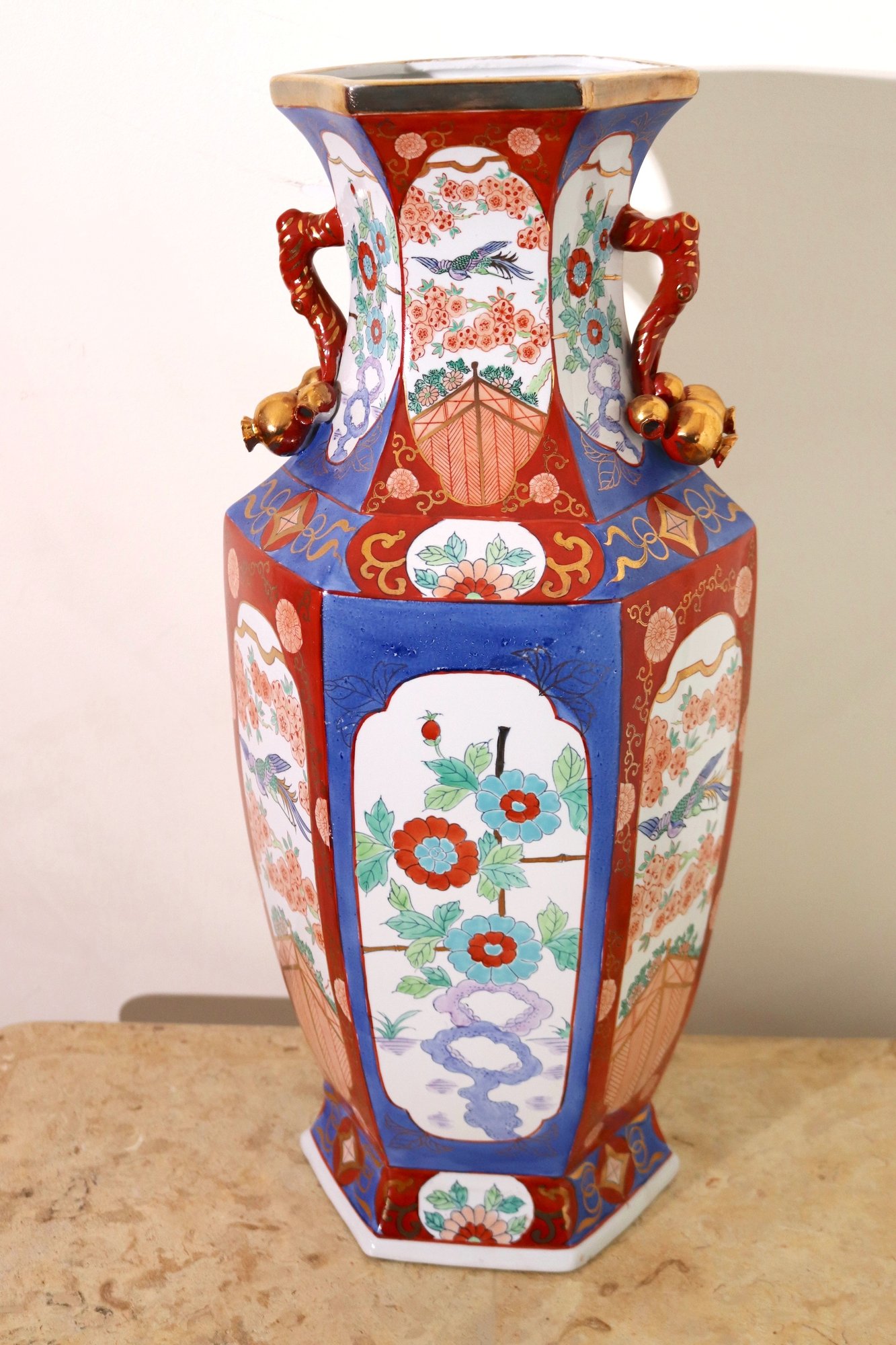 Vintage Hand Painted Japanese Imari Porcelain Floor Vase With Floral ...