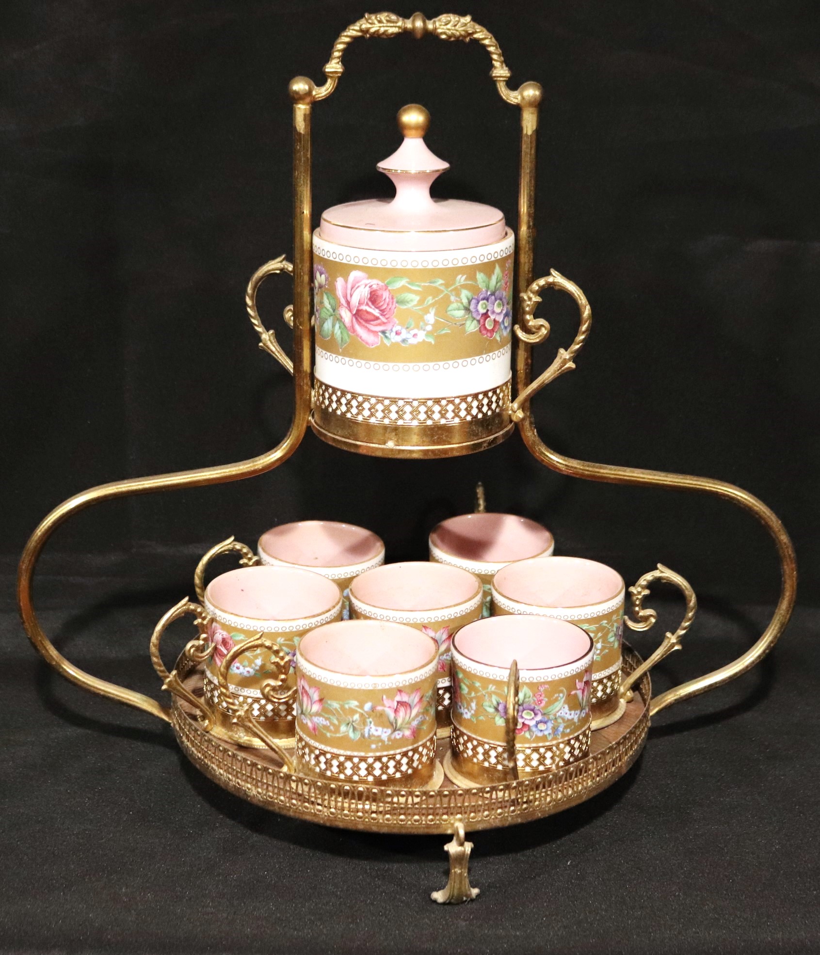 High Tea Porcelain And Gilt Metal Serving Basket Set, With Porcelain ...