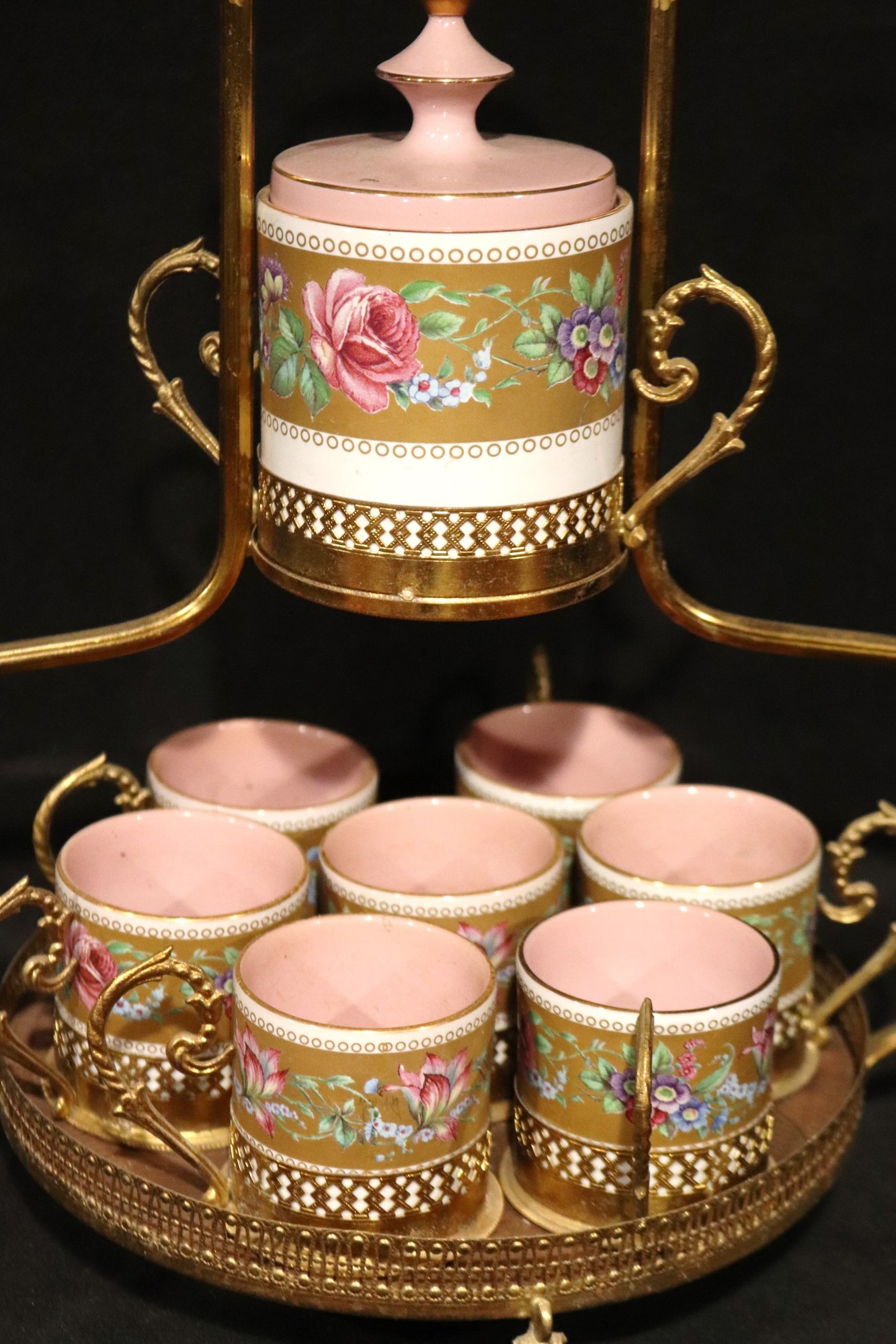 High Tea Porcelain And Gilt Metal Serving Basket Set, With Porcelain ...