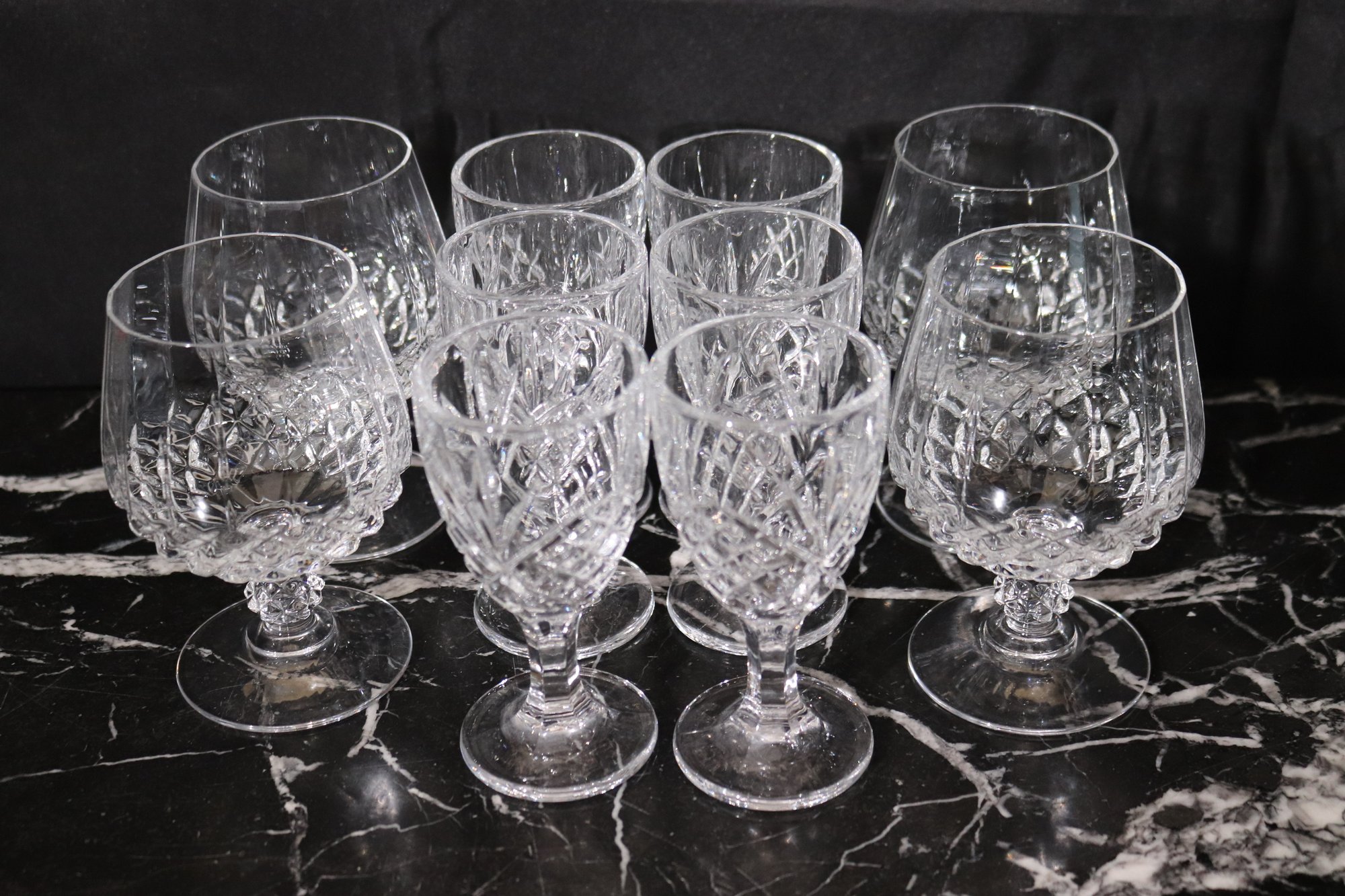 Set Of 10 Cut Crystal Glasses Including Aperitif Glasses, 4 Snifter