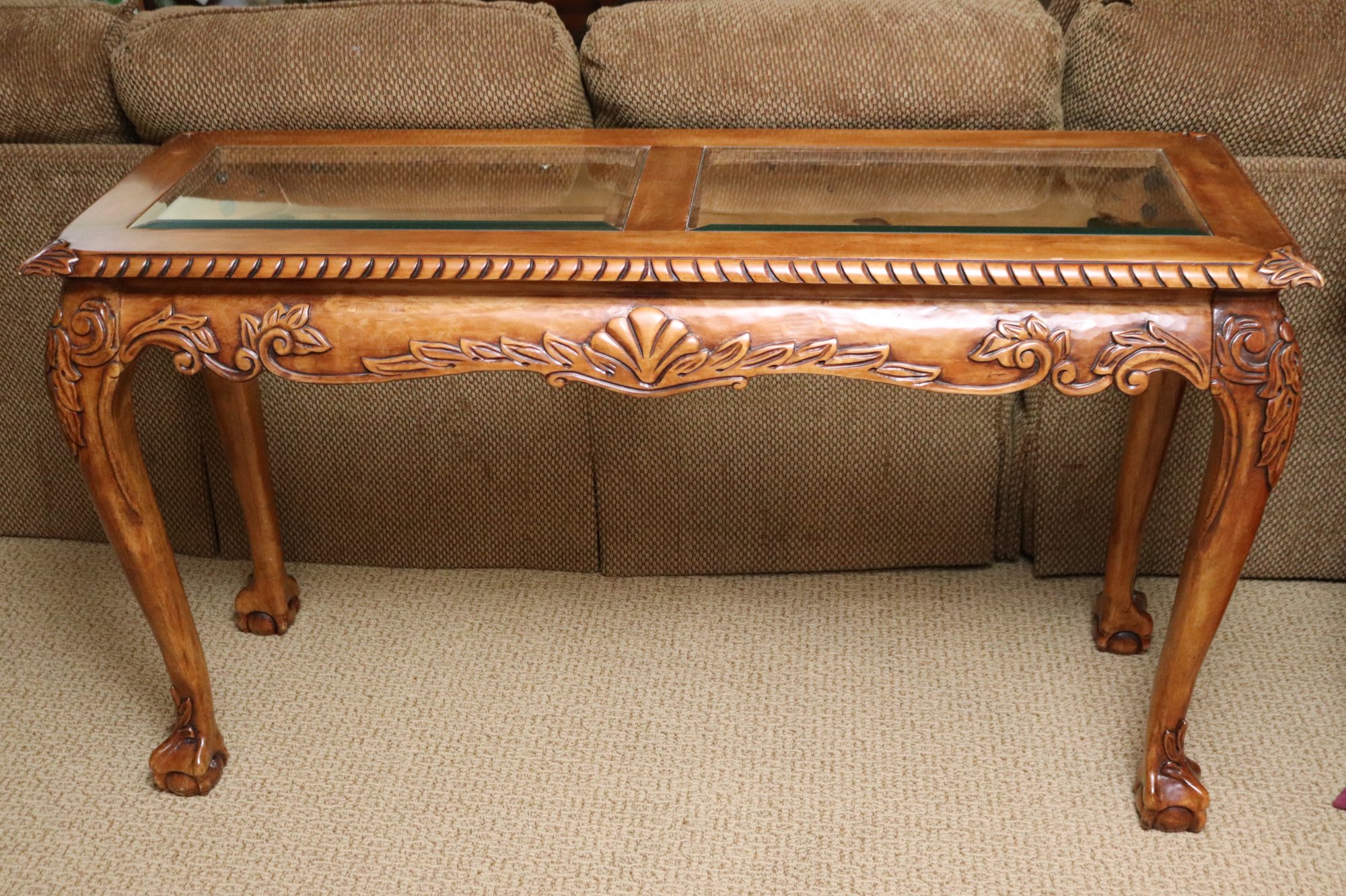 Carved Wood Console Table With Glass Inserts #53050 | Auctionninja.com