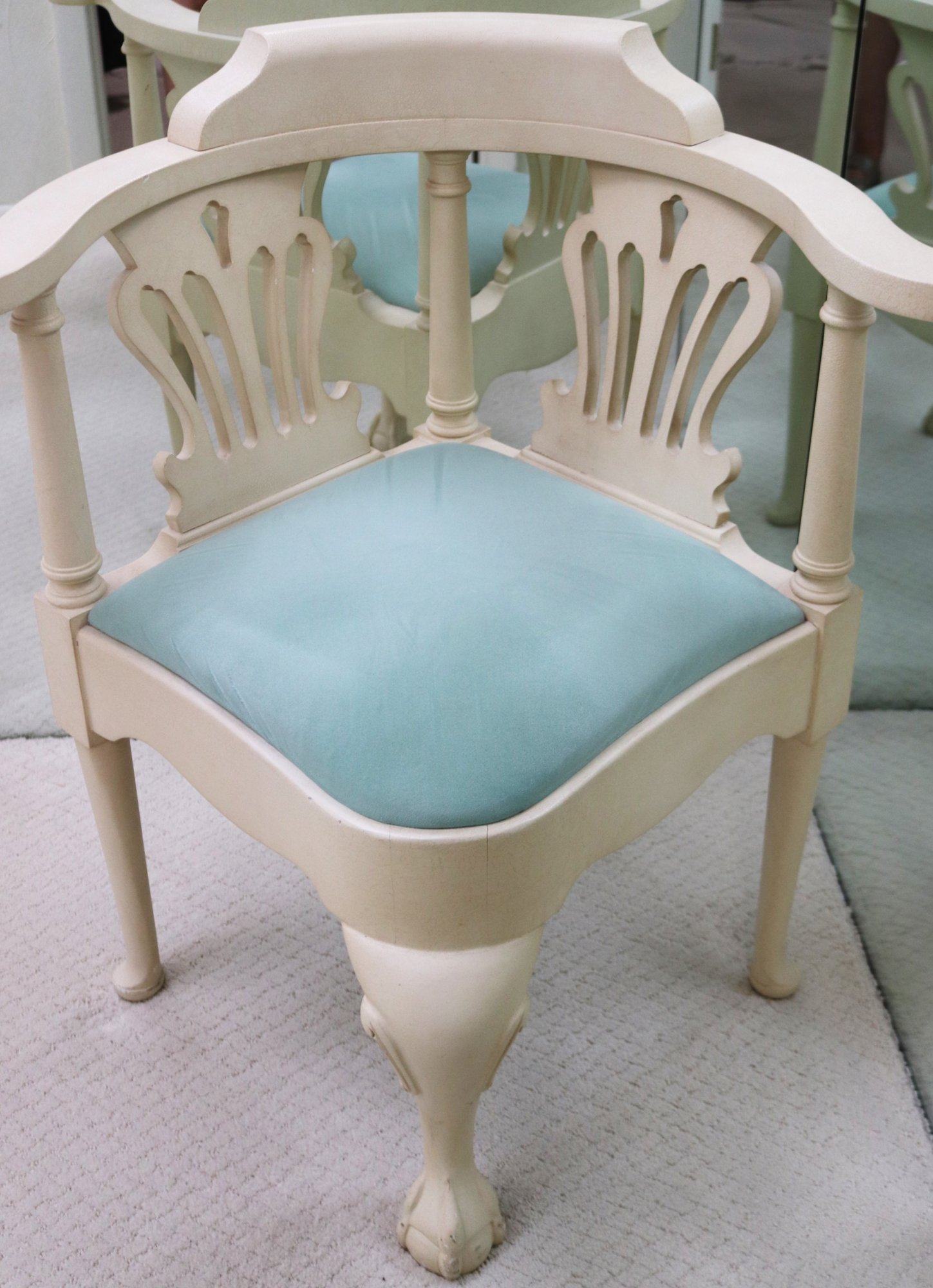 Century Furniture Vintage Carved Wood Corner Chair Finished In White