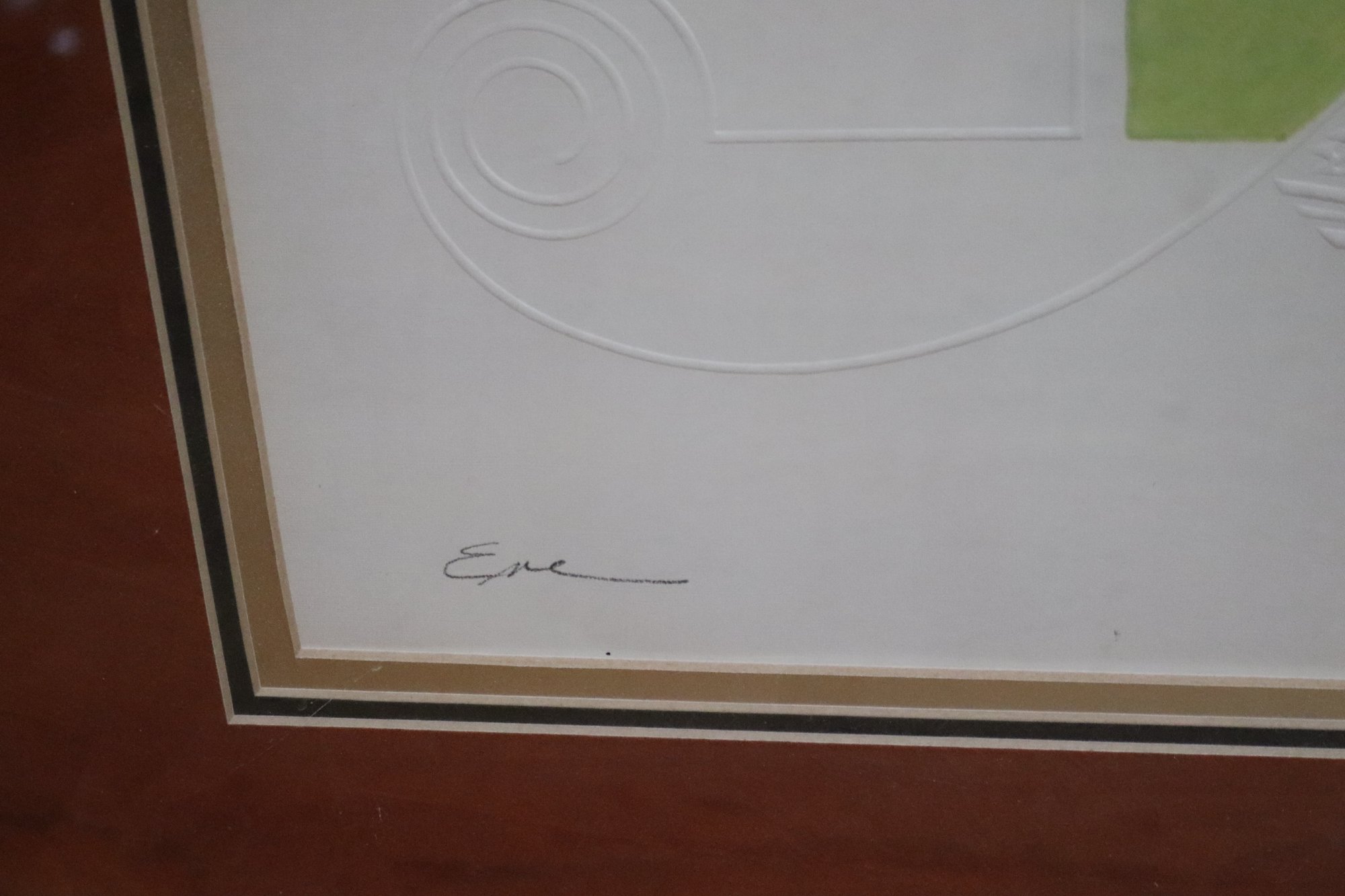 Art Deco Style Print On Embossed Paper With Rust Color Matting And