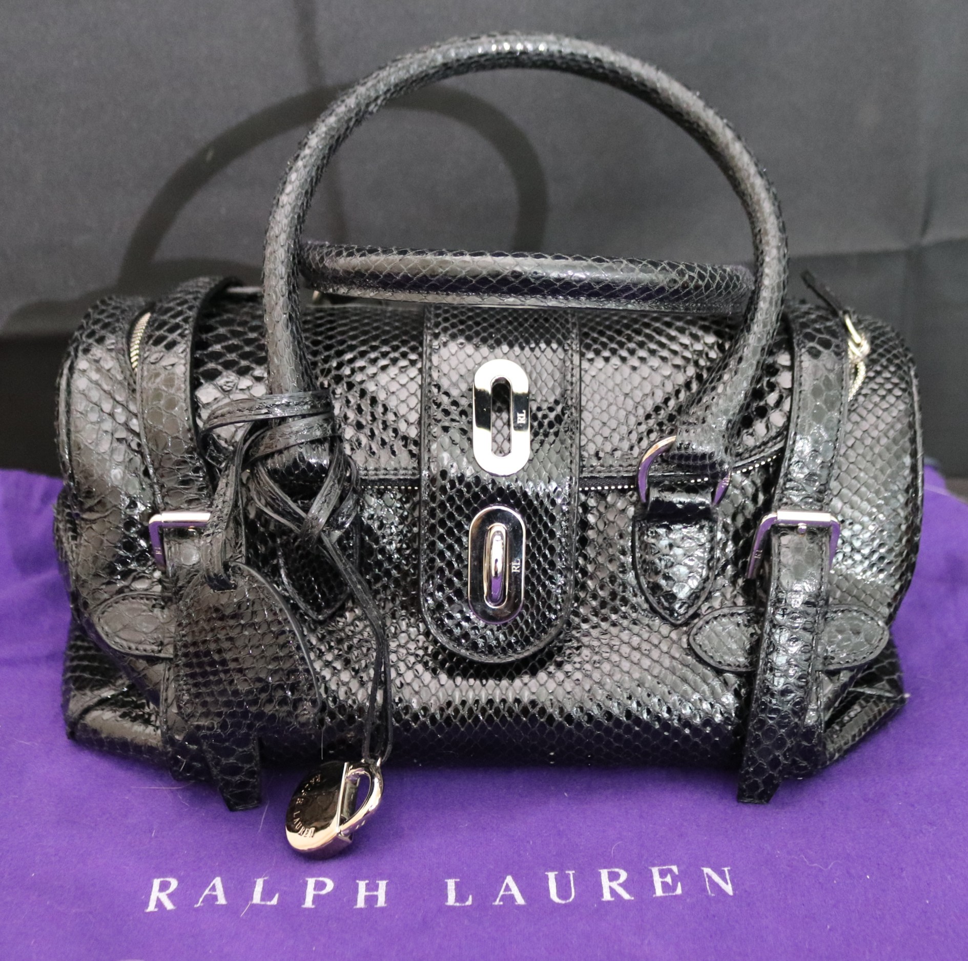 Ralph Lauren Black Python Snake Skin Handbag Includes A Dust Cover ...