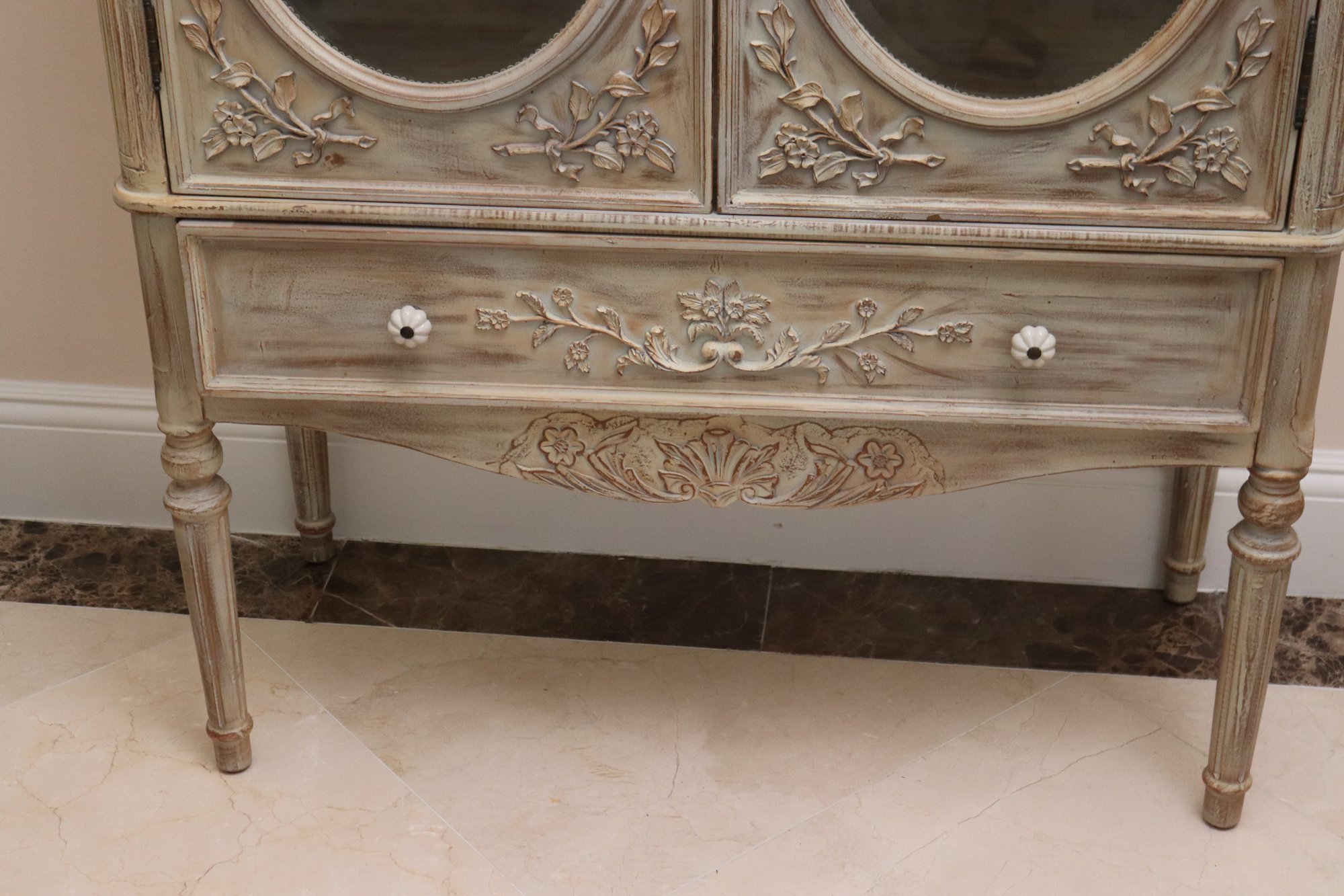 Lightwood Display Curio With Oval Beveled Glass And Two