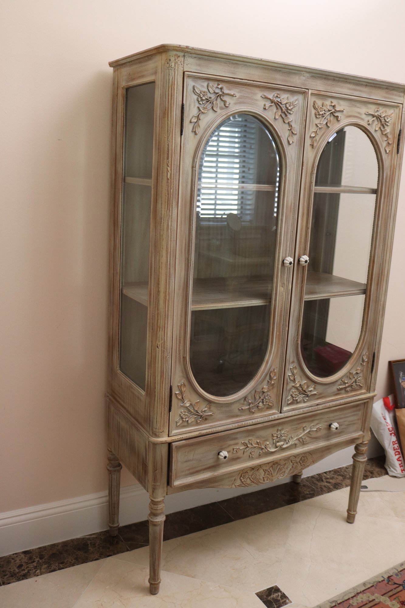 Lightwood Display Curio With Oval Beveled Glass And Two