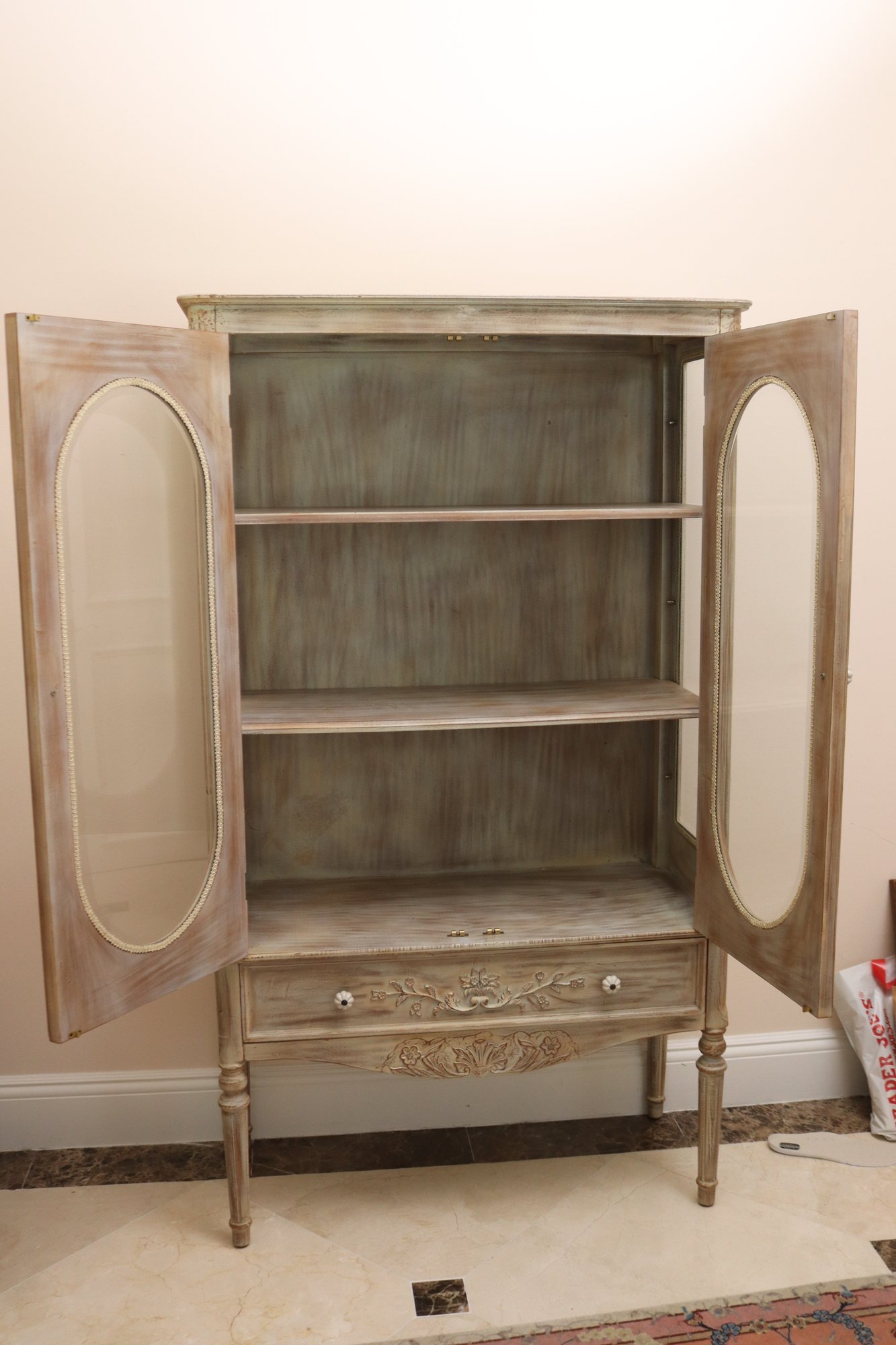 Lightwood Display Curio With Oval Beveled Glass And Two