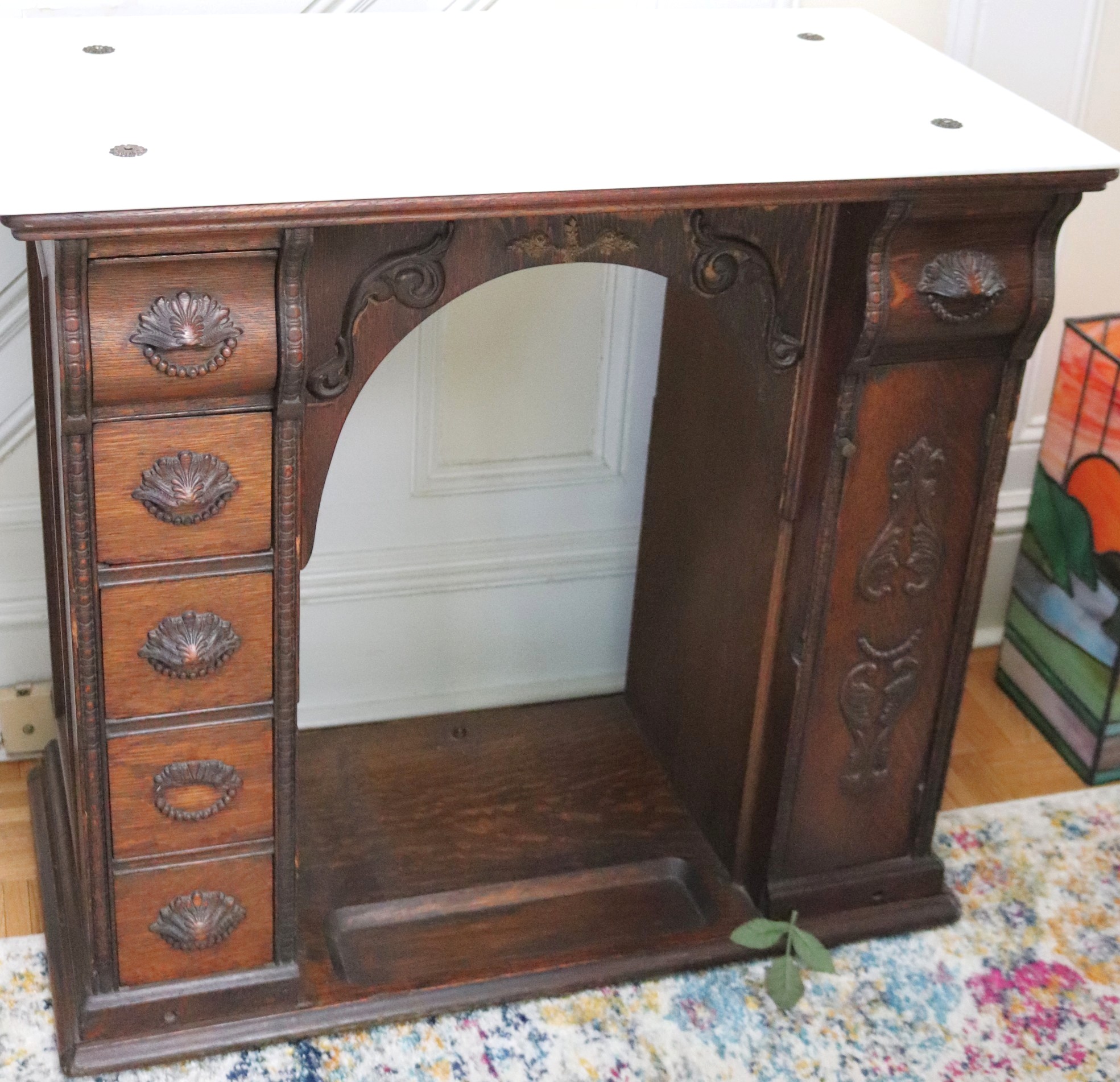 Vintage Custom Carved Wood Accent Table Converted From An Old Sewing ...