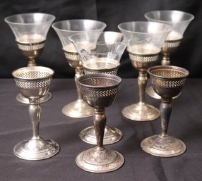 8 Vintage Sterling Cordial Glasses