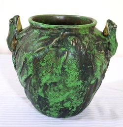 Rare Weller Coppertone 1920s Arts And Crafts Pottery Vase With Frog Handles.