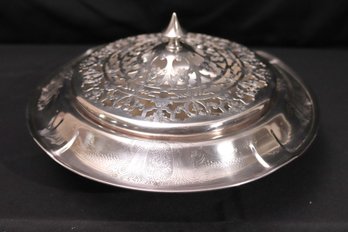 Vintage Midsil Craf Engraved Hand Warmer With Ornate Pierced Design Lid