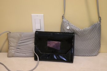 Three Vintage Evening Bags With Whitting & Davis, Leather & Snakeskin & Black Patent Leather.