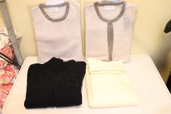 Lot Of 4 Softly Sensuous Cashmere Sweaters With Shanghai Tang, Scottish Cashmere & Twin Set.