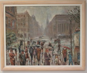 Midcentury Modern Painting Of European Street Scene Signed Z. Luboz