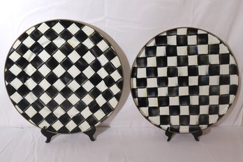 Two Mackenzie Childs Courtly Check Enamel Round Trays.