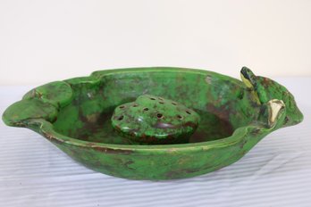 Rare Large Weller Coppertone Centerpiece Bowl With Removable Flower Frog