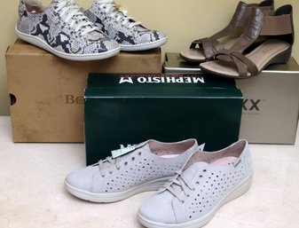 Three Pairs Of Designer Ladies Shoes By Mephisto, Born, & Flexx Sizes 7.5  8