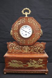 Vintage Decorative Mantel Clock In Wood With Gold Accents