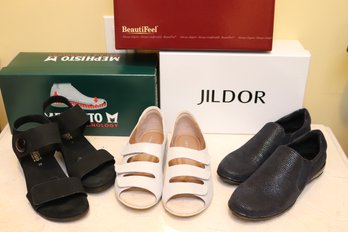 Three Pairs Of Ladies Designer Shoes With Mephisto Sandals, Jildor & Beautifeel